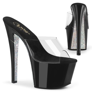 Argent 18 cm SKY-301CRS mules plateforme talon haut strass