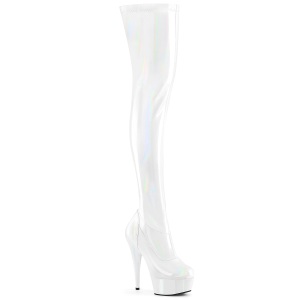 Blanc 15 cm DELIGHT-3000HWR Hologramme bottes overknee plateforme de pole dance