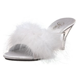 Blanc 8 cm BELLE-301F plumes de marabout Mules Chaussures