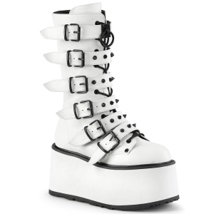 Blanc 9 cm DAMNED-225 plateformes bottes à boucles pour femmes