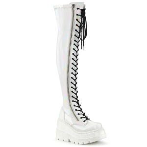 Blanc Verni 11,5 cm SHAKER-374 bottes cuissardes  lacets