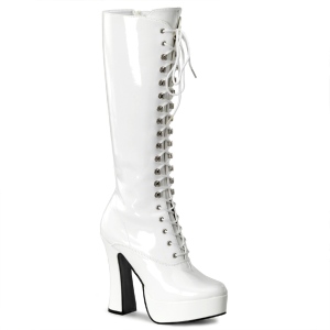 Bottes lacets plateforme blanches verni annes 70 - hippie disco gogo botte haute  talon carr 13 cm