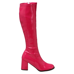 Bottes pink en cuir verni annes 70 - hippie disco gogo botte haute  talon carr 7,5 cm