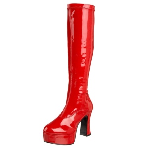 Bottes plateforme rouges verni annes 70 - hippie disco botte haute  talon carr 10 cm