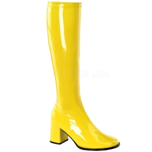 Jaunes en cuir verni 7,5 cm GOGO-300 talon botte femme pour homme