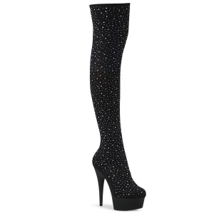 Noir 15 cm DELIGHT-30022 Tissu en maille bottes overknee plateforme