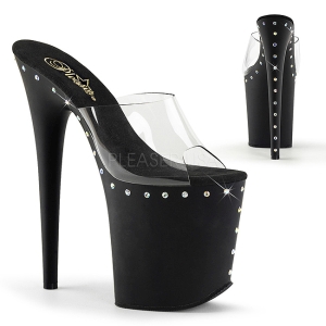 Noir 20 cm FLAMINGO-801ABLS Pierre strass plateforme mules femme