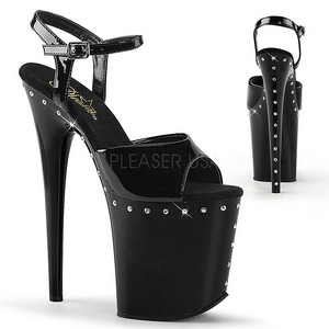 Noir 20 cm FLAMINGO-809ABLS Plateforme Strass Sandales Femmes