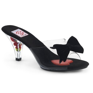 Noir 7,5 cm BELLE-301BOW Pinup mules femmes avec noeud papillon