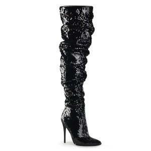 Noir Paillettes 13 cm COURTLY-3011 bottes cuissardes pleaser