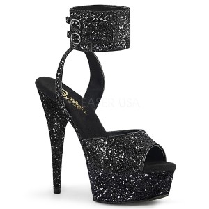 Noir Scintillement 15 cm DELIGHT-691LG talon haut avec bande de cheville