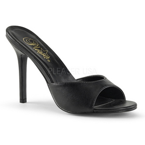 Noir Similicuir 10 cm CLASSIQUE-01 grande taille mules femmes