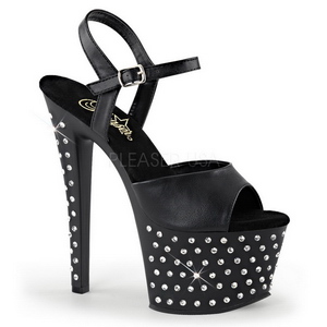 Noir Similicuir 18 cm STARDUST-709 Plateforme Strass Sandales Femmes