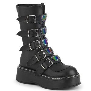 Noir Similicuir 5 cm EMILY-330 plateformes bottes  boucles pour femmes