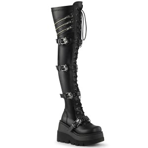 Noir Vegan 11,5 cm SHAKER-420 bottes cuissardes  lacets