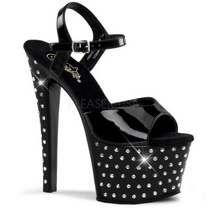 Noir Verni 18 cm STARDUST-709 Plateforme Strass Sandales Femmes