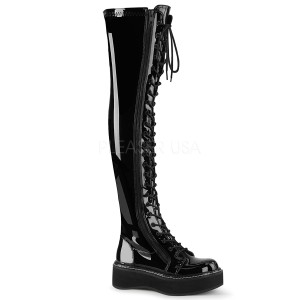 Noir Verni 5 cm EMILY-375 bottes cuissardes  lacets