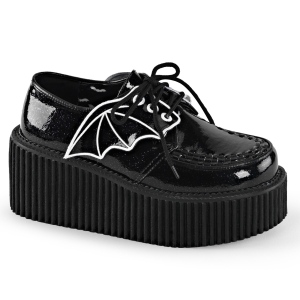 Noirs 7,5 cm CREEPER-205 chaussures creepers femmes ailes de chauve-souris