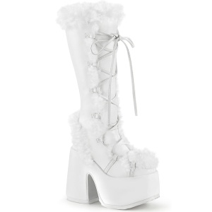 Peau blanc 13 cm CAMEL-311 bottes plateforme chunky talons pais
