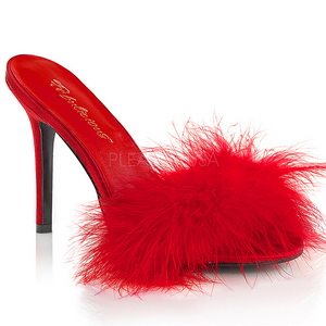 Rouge 10 cm CLASSIQUE-01F mules femmes avec plumes de marabout