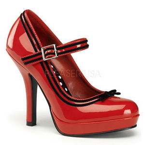 Rouge Verni 12 cm PINUP SECRET-15 Mary Jane Escarpins Haut Talon