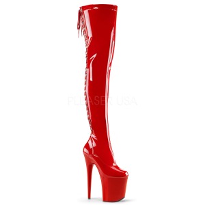Rouge Verni 20 cm FLAMINGO-3063 Plateforme cuissardes et genoux