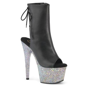 Strass 18 cm ADORE-1018LG bottines plate-forme et bout ouvert noir