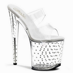 Transparent 20 cm Pleaser STARDUST-802 Strass Plateforme Mules Hautes