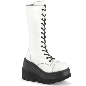 Vegan 11,5 cm SHAKER-72 gothique bottes  lacets femme plateforme blanc