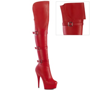 Vegan 15 cm DELIGHT-3018 bottes cuissardes talons hauts avec boucles rouges