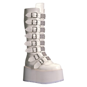 Vegan 9 cm DAMNED-318 plateforme bottes alternative  boucles blanc