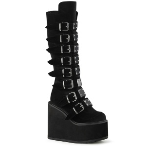 Velours 14 cm SWING-815 plateforme bottes alternative  boucles noires