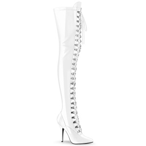 Verni 13 cm SEDUCE-3024 bottes cuissardes  lacets blanc