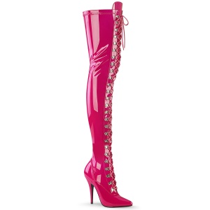 Verni 13 cm SEDUCE-3024 bottes cuissardes  lacets fuchsia