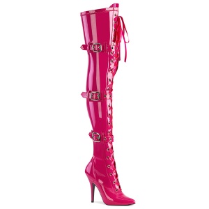 Verni 13 cm SEDUCE-3028 bottes cuissardes  lacets fuchsia