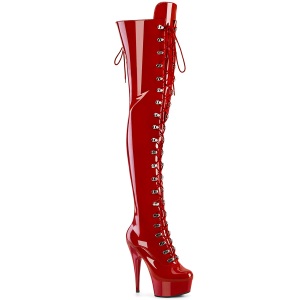 Verni 15 cm DELIGHT-3022 bottes cuissardes  lacets rouge