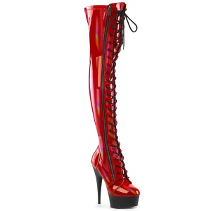 Verni 15 cm DELIGHT-3029 bottes cuissardes  lacets rouge