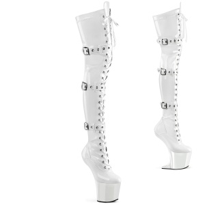 Verni 20 cm CRAZE-3028 Heelless overknee bottes pony talons blanc