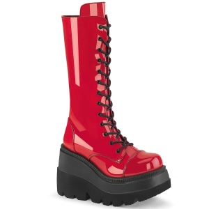 Vernis 11,5 cm SHAKER-72 gothique bottes  lacets femme plateforme rouge