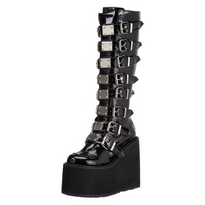 Vernis 14 cm SWING-815 plateforme bottes alternative  boucles noires