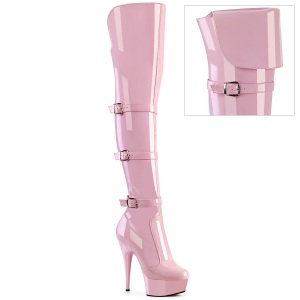 Vernis 15 cm DELIGHT-3018 bottes cuissardes femme talons hauts avec boucles rose