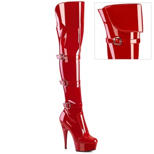 Vernis 15 cm DELIGHT-3018 bottes cuissardes femme talons hauts avec boucles rouges