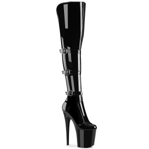 Vernis 20 cm FLAMINGO-3018 bottes cuissardes femme talons hauts avec boucles noires