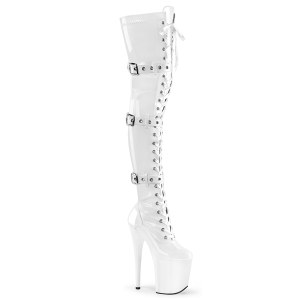 Vernis 20 cm FLAMINGO-3028 bottes cuissardes femme talons hauts avec boucles blanc