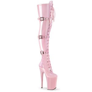 Vernis 23 cm INFINITY-3028 bottes cuissardes femme talons hauts avec boucles rose