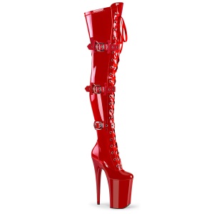 Vernis 23 cm INFINITY-3028 bottes cuissardes femme talons hauts avec boucles rouges