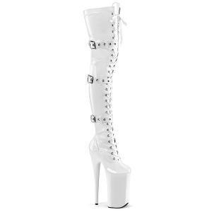 Vernis 25,5 cm BEYOND-3028 bottes cuissardes femme talons hauts avec boucles blanc