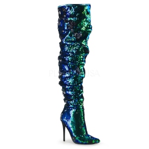 Vert Paillettes 13 cm COURTLY-3011 bottes cuissardes pleaser