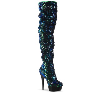 Vert Paillettes 15 cm DELIGHT-3004 bottes cuissardes pleaser