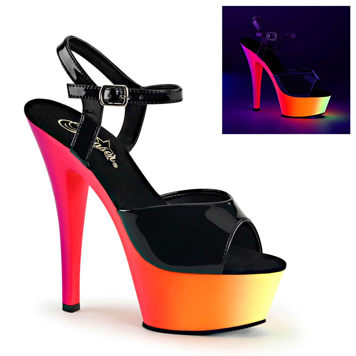 Neon 15 cm Pleaser RAINBOW209UV chaussure à talons de pole dance